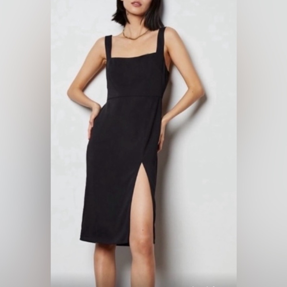 Babaton Black Square-Neck Midi Dress with Side Slit